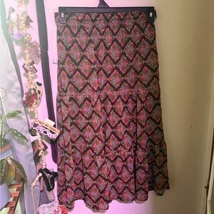 LC Lauren Conrad Black Floral Maxi Skirt with Pink & Green Accents